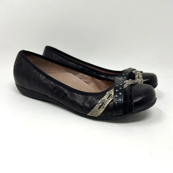 Abeo Toni Black Leather Slip On Comfort Ballet Flat Shoes Women’s Size 7N - Picture 1 of 11